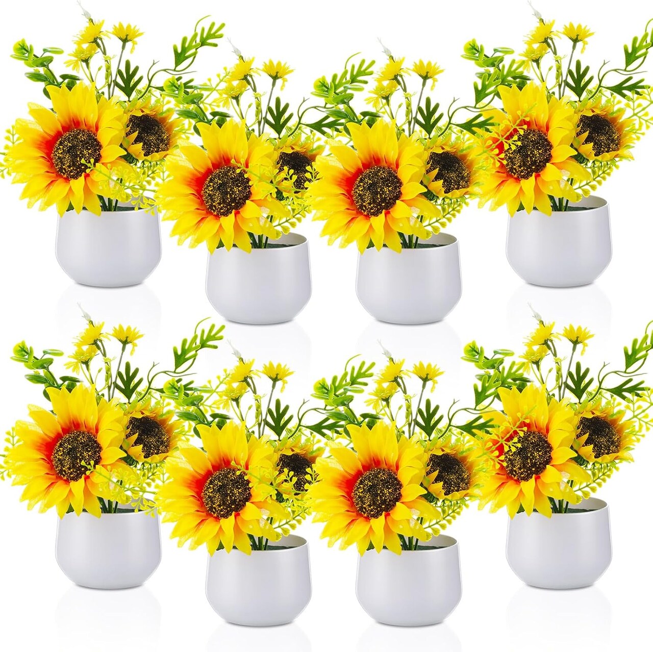 8PCS Artificial Sunflower Potted Plants – Mason Jar Table Centerpieces for Home & Events